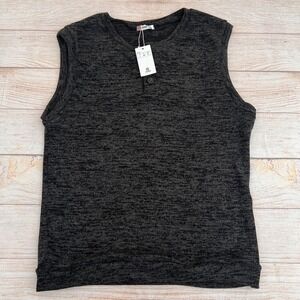 H2H Mens Size L Knit Sleeveless Sweater Henley Pullover Dark Gray Casual